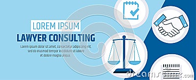 Lawyer consulting. Justice scales. A banner template of a law firm or company. Flyer legal services Stock Photo