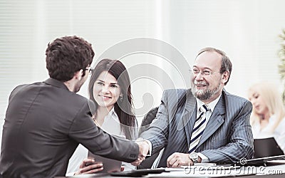 Lawyer and a handshake of business partners after discussing the terms of the contract Stock Photo