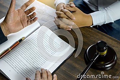 Lawyer or judge gavel with balance work with client Stock Photo
