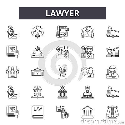 Lawyer line icons, signs, vector set, linear concept, outline illustration Vector Illustration