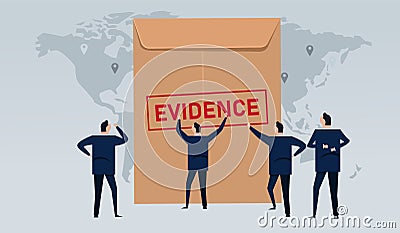Lawyer looking for evidence stamped in brown envelope concept of proof in law international justice court Vector Illustration