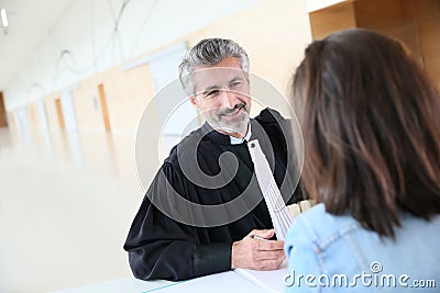 Lawyer meeting client before trial Stock Photo