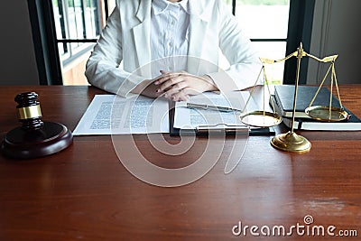 The lawyer provides advice, advice, legal proposals. Examination of legal documents Stock Photo