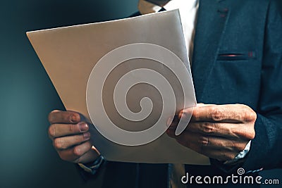 Lawyer reading legal contract agreement Stock Photo