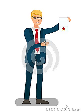 Lawyer Showing Sealed Document Flat Illustration Vector Illustration