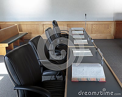 Lawyers bench in courtroom Stock Photo