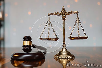Lawyers discussing contract, business setting, brass scale, legal concept Stock Photo
