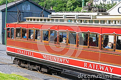 Laxey, Isle of Man, June 15, 2019. The Manx Electric Railway is an electric interurban tramway connecting Douglas, Laxey and Editorial Stock Photo