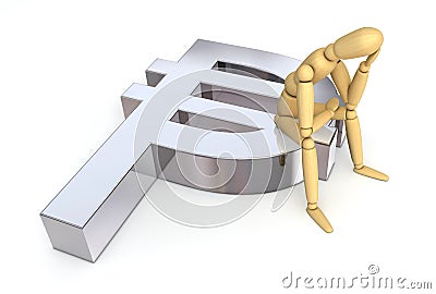 Lay Figure Sitting on Peso Symbol Stock Photo