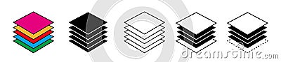 Layer icon. Layers line icons set. Tree levels tier stack isolated on white background. Stock Photo
