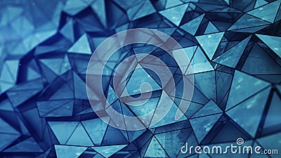 Layered blue glossy low poly mesh with grunge texture 3D render Stock Photo