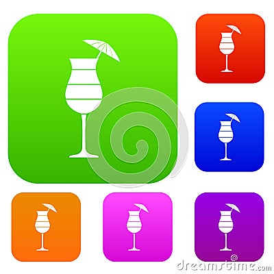 Layered cocktail with umbrella set collection Vector Illustration