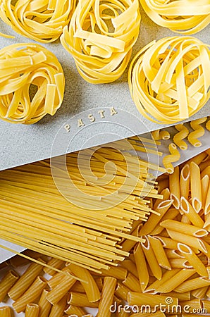 Layered composition with different types of pasta Stock Photo