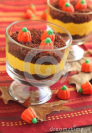 Layered cream cheese and brownie dessert for Halloween Stock Photo