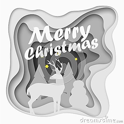 Layered cut out paper Merry Christmas postcard Vector Illustration