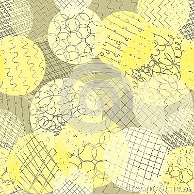Layered dots different opacity yellow, lime, white, brown repeating background. Abstract circles seamless vector pattern Vector Illustration