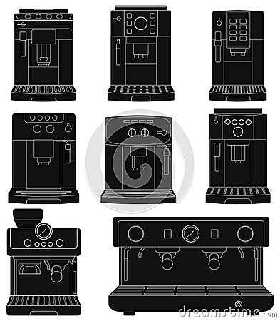 Vector illustration sihouette collection of espresso machines Vector Illustration