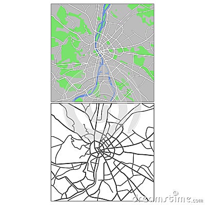 Layered editable vector streetmap of Budapest,Hungary Vector Illustration