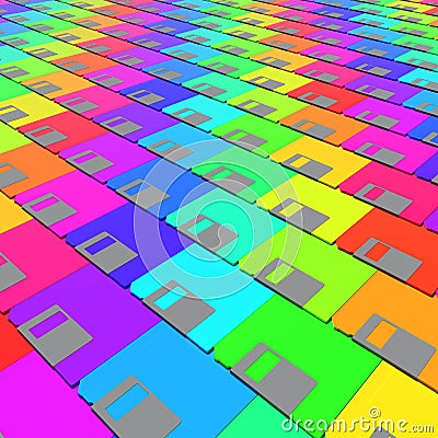 Layered Array of Colorful Floppy Disks Stock Photo