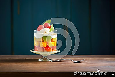 layered fruit pudding in glass cup Stock Photo