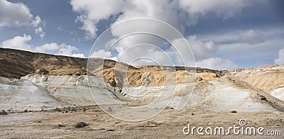 Layered hills of the Ustyurt plateau in the steppe of lime, chalk and sand Stock Photo