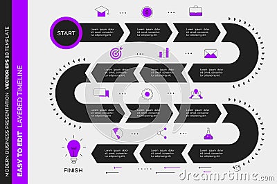 Layered Infographic Timeline. Vector Roadmap, Template For Modern Business Presentation, Annual Reports, Layouts Vector Illustration