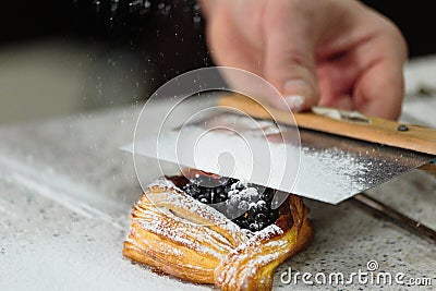 Layered loaf with blackberries and powdered sugar Stock Photo