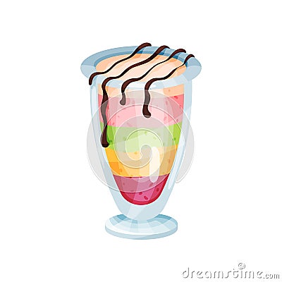 Layered pudding smoothie, refreshment beverage in glass cartoon vector Illustration Vector Illustration