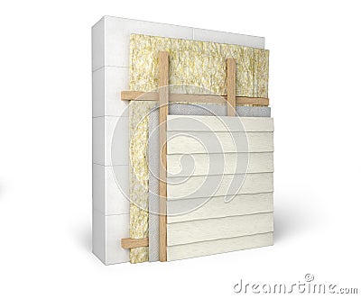 Layered scheme of exterior wall insulation and covering by siding Cartoon Illustration