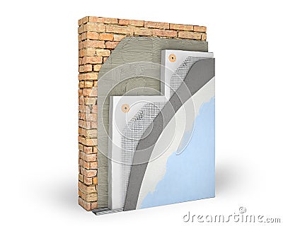 Layered scheme of exterior wall insulation with polystyrene foam Cartoon Illustration