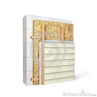 Layered scheme of exterior wall thermal insulation and covering by siding Cartoon Illustration