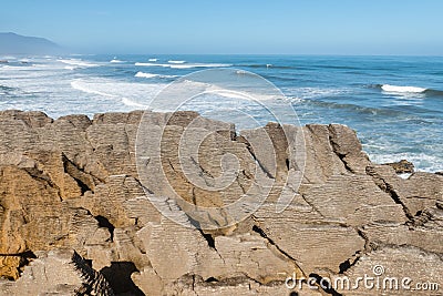 layered sediment rock formation at Punakaiki, West Coast, New Zealand Stock Photo