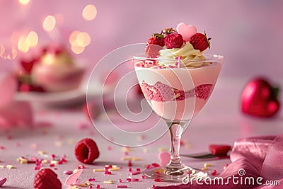 Layered strawberry dessert in elegant glass Stock Photo