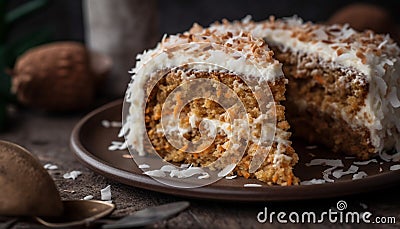 Layered walnut fudge brownie, a sweet indulgence for winter celebration generated by AI Stock Photo