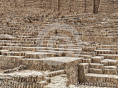 Layers Of Adobe At The Huaca Pucllana Pyramid Stock Photo