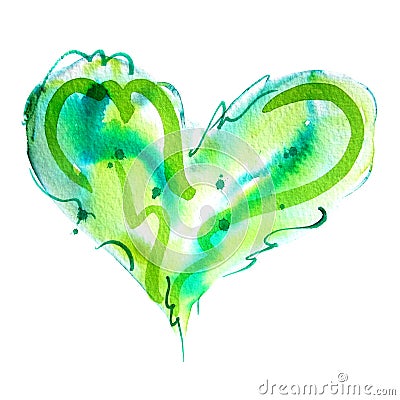 Green Watercolour Love Heart Painting Stock Photo