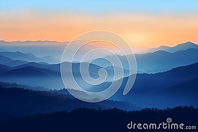 Layers of mountain with fogs and soft colored sunrise color Generative AI Stock Photo