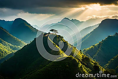 Layers of mountain forest landscape in Maehongson, Thailand, come to life under the ever-shifting dance of clouds Stock Photo