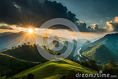 Layers of mountain forest landscape in Maehongson, Thailand, come to life under the ever-shifting dance of clouds Stock Photo