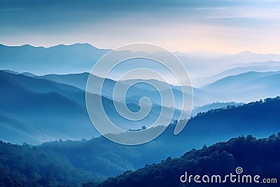 Layers of mountain with soft colored sunrise color Generative AI Stock Photo