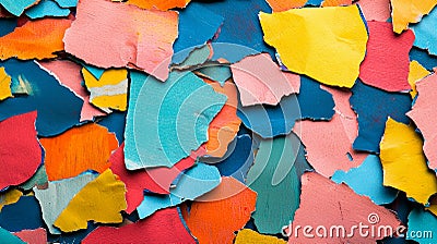 Layers of multicolored torn paper come together in a mesmerizing display of texture and vibrancy offering endless Stock Photo