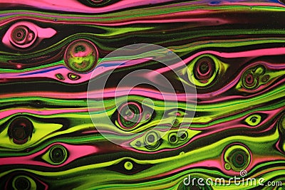 Retro neon pink, yellow, and green layer with black in this abstract background. Stock Photo