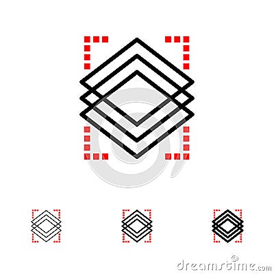 Layers, Object, Layer, Server Bold and thin black line icon set Vector Illustration