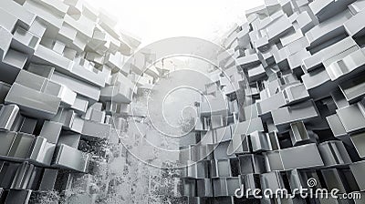 Layers of overlapping rectangles and squares form a unique and intricately detailed abstract waterfall Stock Photo