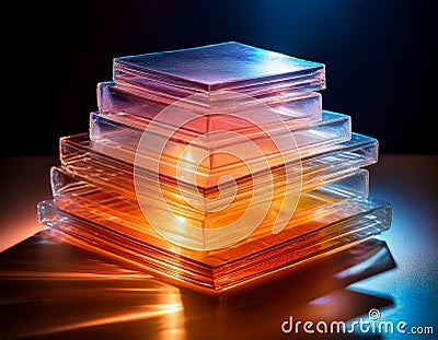 Layers of translucent wax paper stacked over a glowing light source highlighting luminous textures and patterns Stock Photo