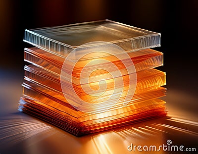 Layers of translucent wax paper stacked over a glowing light source highlighting luminous textures and patterns Stock Photo
