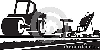 Laying an asphalt pavement on a road Vector Illustration