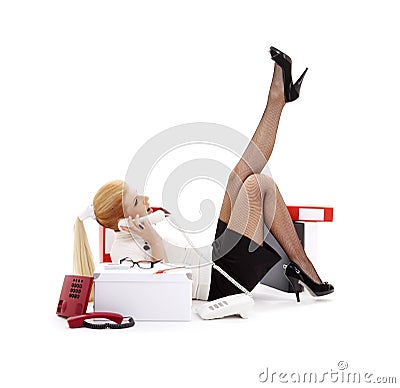 Laying chatting businesswoman Stock Photo