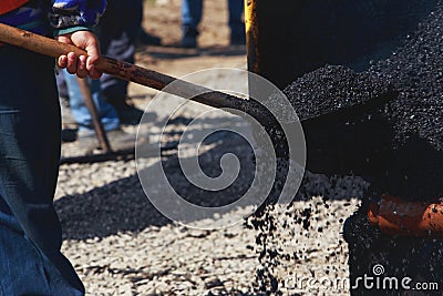 Laying fresh asphalt Stock Photo