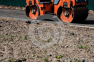 Laying of new modern asphalt Stock Photo